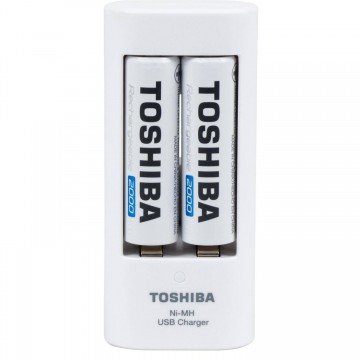 carregador de pilhas +2 pilhas recarregáveis toshiba ni-mh