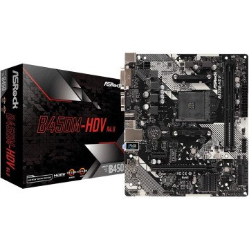 Placa Mãe B450M-HDV R4.0, AMD AM4, Micro ATX, DDR4, ASRock 