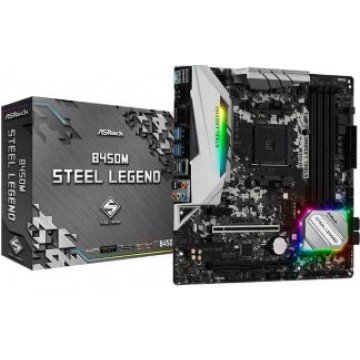 Placa-Mãe B450M Steel Legend, AMD AM4, mATX, DDR4, ASRock