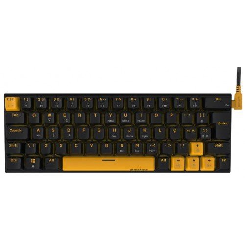 teclado gamer mecânico 60% Switch Blue pcyes kuromori preto/amarelo